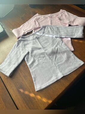 Carter's Girls Long Sleeve Ribbed Tops in Pink and Light Purple